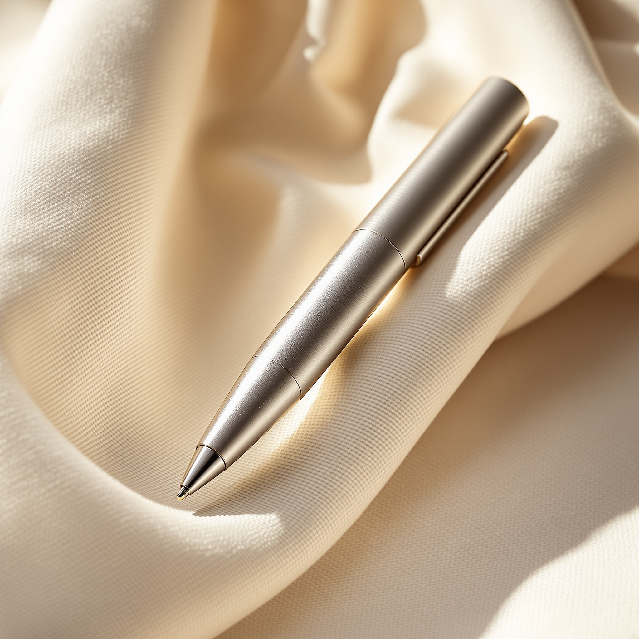 A sleek microneedling pen on cream linen